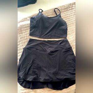 Black Athletic Cropped Tank & Skort Set
